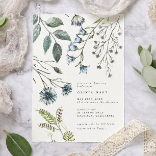 Invitación Elegante Ducha Bridal Boho Blue Green Wildflower