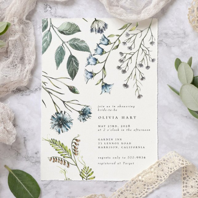 Invitación Elegante Ducha Bridal Boho Blue Green Wildflower (Subido por el creador)