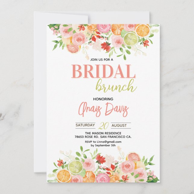 Invitación Elegante Ducha Bridal Citrus Floral (Anverso)