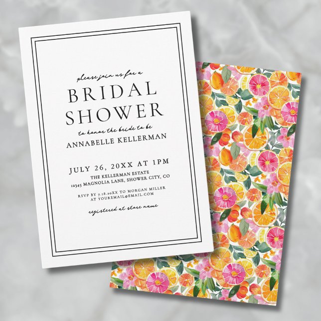 Invitación Elegante Ducha Bridal Citrus Floral (Elegant Floral Citrus Bridal Shower Invitation)