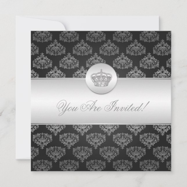 Invitación Elegante Ducha Bridal Corona Real Negro (Anverso)