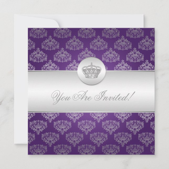 Invitación Elegante Ducha Bridal Corona Real Púrpura (Anverso)