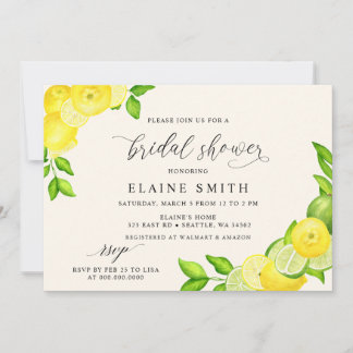 Invitación Elegante Ducha Bridal De Cítricos De Limón De Vera