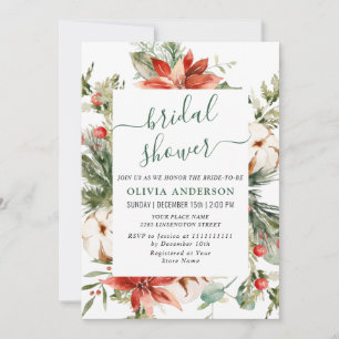Invitación Elegante DUCHA BRIDAL de color rojo de la poinsett