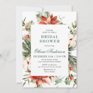 Invitación Elegante DUCHA BRIDAL de color rojo de la poinsett