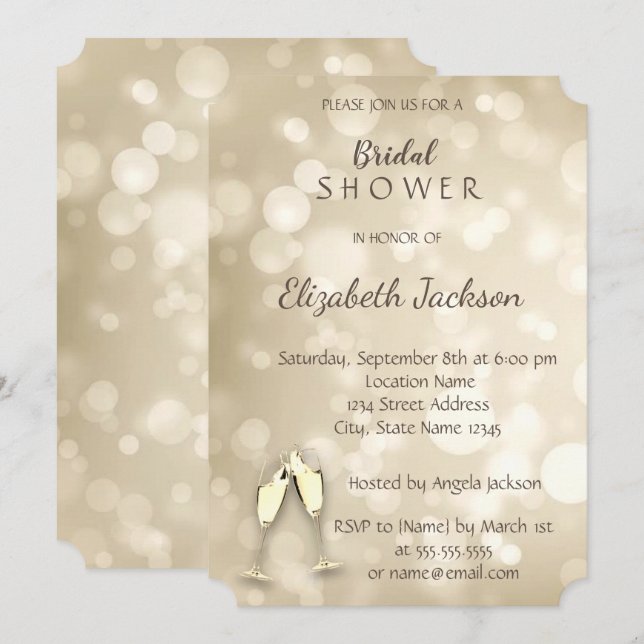 Invitación Elegante Ducha Bridal de Glass Bokeh Wine Glasses (Anverso / Reverso)