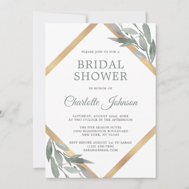 Invitación Elegante DUCHA BRIDAL DE Relieve metalizado dorado (Anverso)