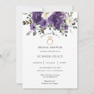Invitación Elegante Ducha Bridal De Ring Floral Oscura Púrpur