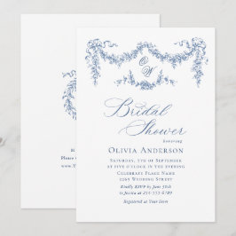 Invitación Elegante DUCHA BRIDAL DEL Jardín de tela azul fran