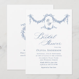 Invitación Elegante DUCHA BRIDAL DEL Jardín de tela azul fran