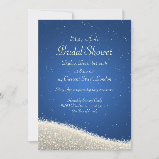 Invitación Elegante Ducha Bridal Deslumbrante Sparkles Azul (Anverso)