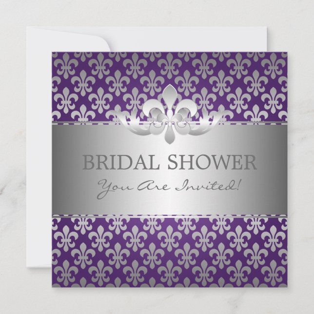 Invitación Elegante Ducha Bridal Fleur De Lis Purple (Anverso)