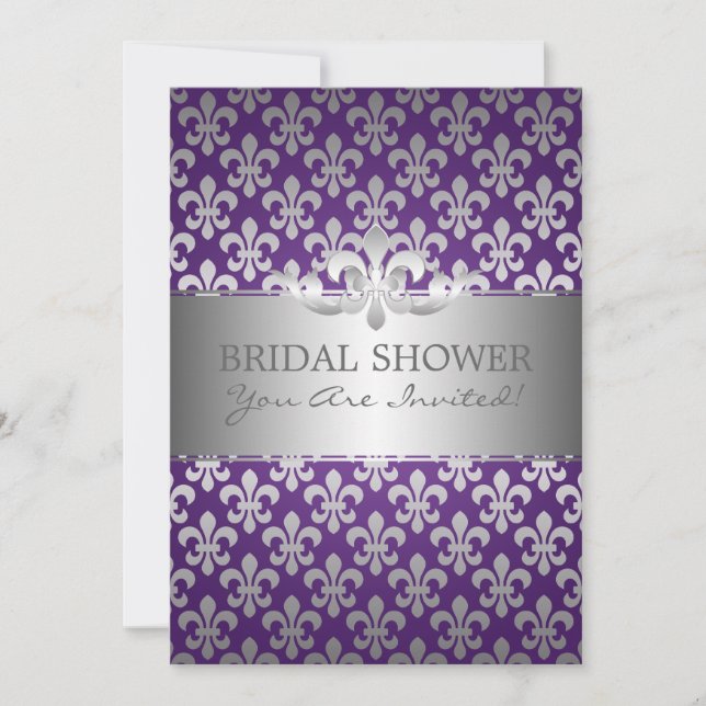 Invitación Elegante Ducha Bridal Fleur De Lis Purple (Anverso)