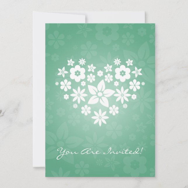 Invitación Elegante Ducha Bridal Flor Corazón Mint Verde (Anverso)