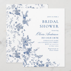 Invitación Elegante DUCHA BRIDAL floral azul victoriano