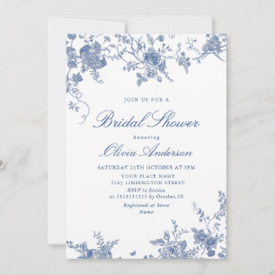 Invitación Elegante DUCHA BRIDAL floral azul victoriano