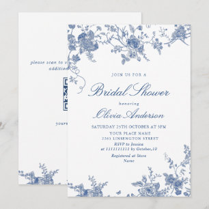 Invitación Elegante DUCHA BRIDAL floral azul victoriano