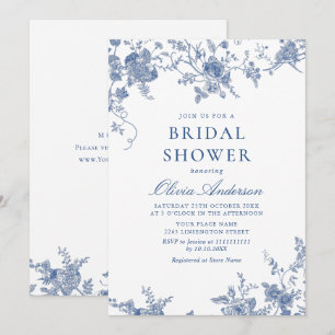 Invitación Elegante DUCHA BRIDAL floral azul victoriano