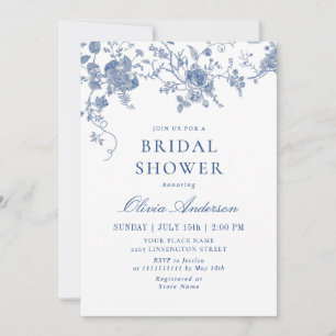 Invitación Elegante DUCHA BRIDAL floral azul victoriano
