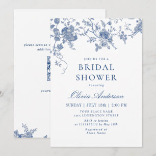 Invitación Elegante DUCHA BRIDAL floral azul victoriano