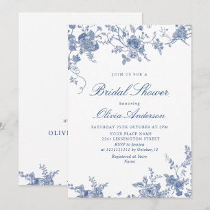 Invitación Elegante DUCHA BRIDAL floral azul victoriano