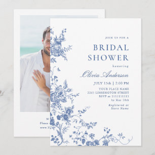 Invitación Elegante DUCHA BRIDAL Floral del Jardín Azul Franc
