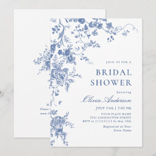 Invitación Elegante DUCHA BRIDAL Floral del Jardín Azul Franc