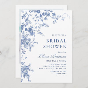 Invitación Elegante DUCHA BRIDAL Floral del Jardín Azul Franc