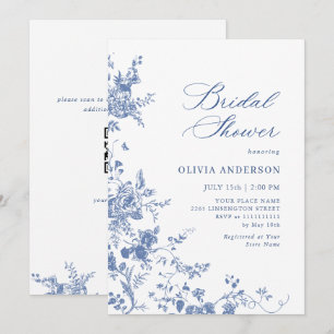 Invitación Elegante DUCHA BRIDAL Floral del Jardín Azul Franc