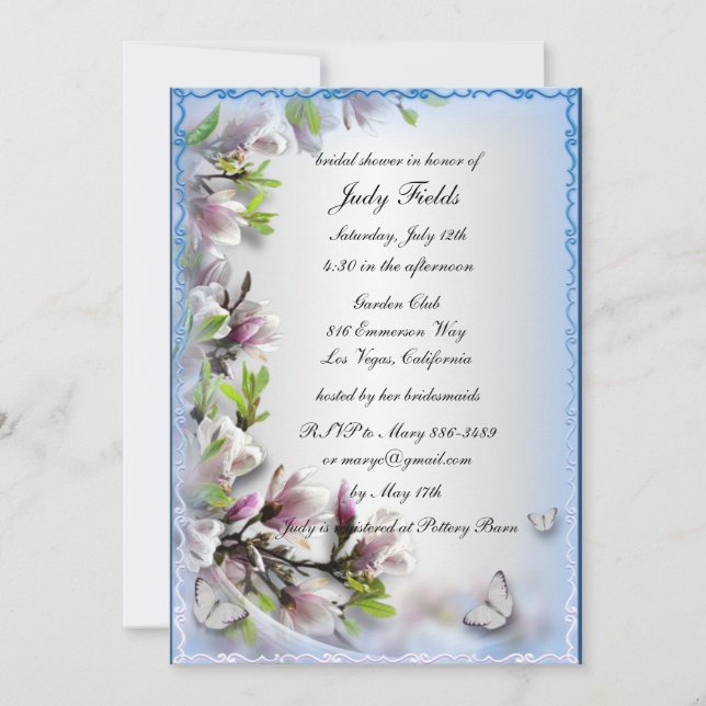 Invitación Elegante Ducha Bridal Floral Morada Y Mariposa (Anverso)