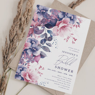 Invitación Elegante Ducha Bridal Floral Pintada En Púrpura