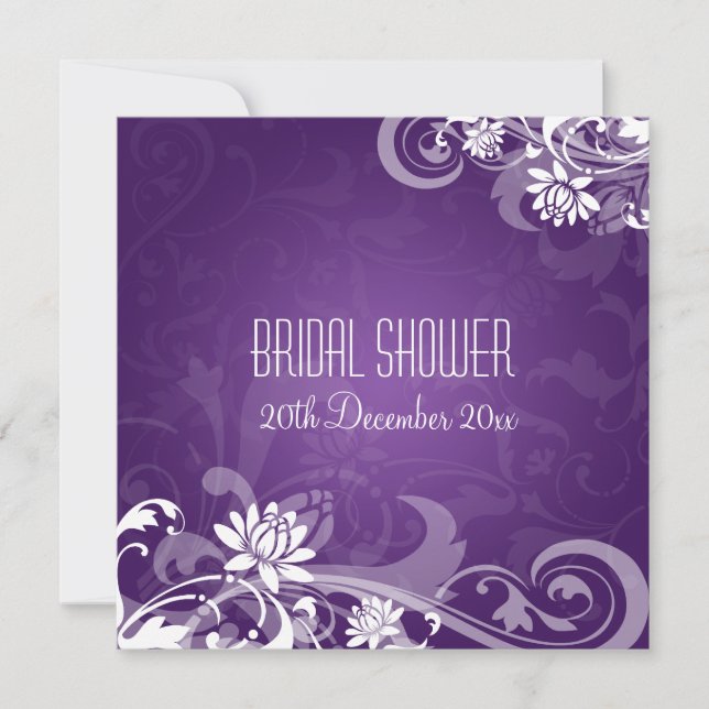 Invitación Elegante Ducha Bridal Floral Swirls Purple (Anverso)