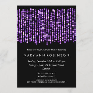 Invitación Elegante Ducha Bridal Luces Moradas Modernas