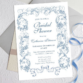 Invitación Elegante Ducha Bridal Ornate Azul Dusty Vintage