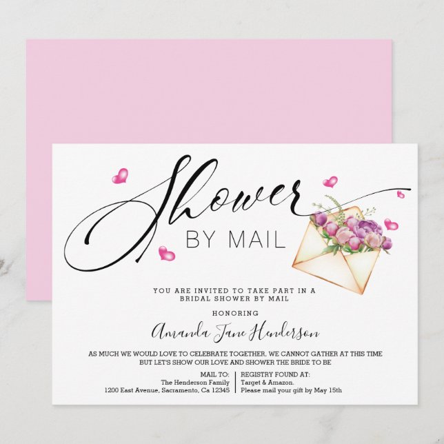 Invitación Elegante Ducha Bridal Por Correo (Anverso / Reverso)