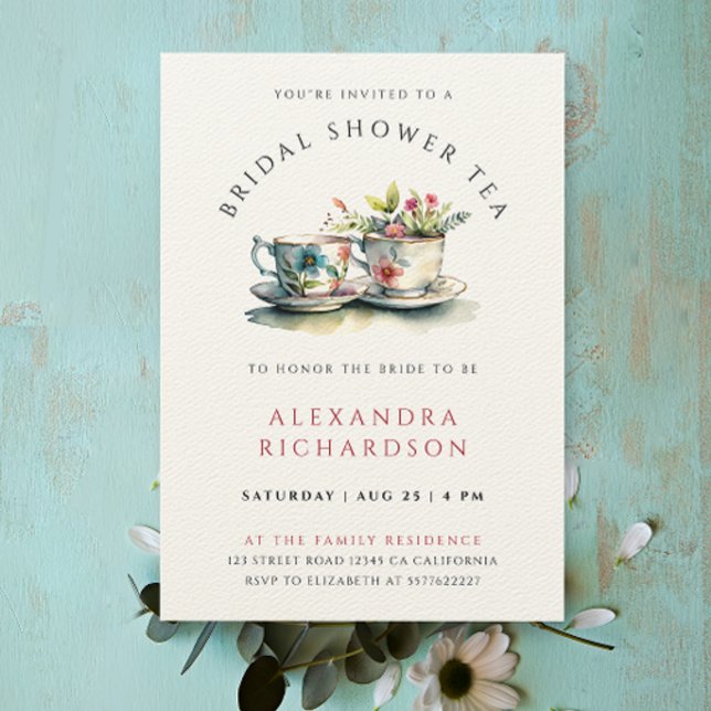 Invitación Elegante Ducha Bridal Tea Watercolor Botánico (Subido por el creador)