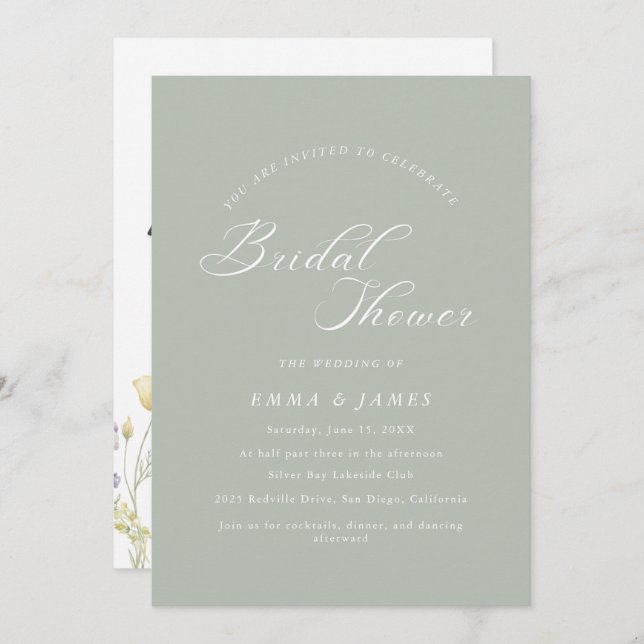 Invitación Elegante ducha con encanto marfil y dorada (Anverso / Reverso)