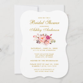 Invitación Elegante ducha con flores rosa y dorada