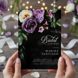 Invitación Elegante ducha con guiones florales de color negro