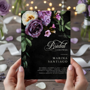 Invitación Elegante ducha con guiones florales de color negro