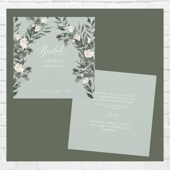 Invitación Elegante ducha cuadrada de novia floral blanca (Subido por el creador)