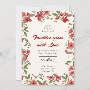 Invitación Elegante ducha de adopción botánica de flores roja