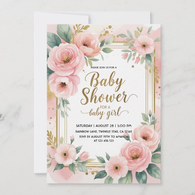 Invitación Elegante ducha de bebé (Anverso)
