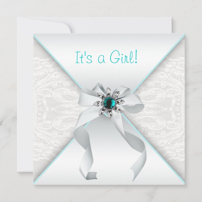 Invitación Elegante ducha de bebé azul blanca y Verde azulada (Anverso)