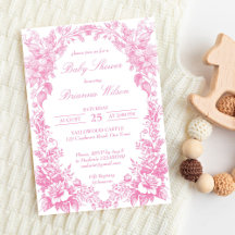 Elegante ducha de bebé botánica toile francés rosa