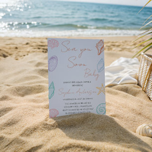 Invitación Elegante Ducha de Bebé Caracol de Mar Te Veremos P