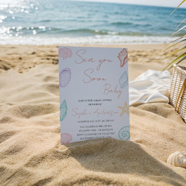 Invitación Elegante Ducha de Bebé Caracol de Mar Te Veremos P (Subido por el creador)