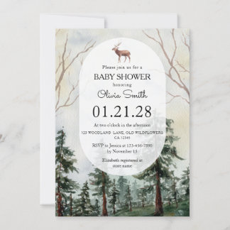 Invitación Elegante ducha de bebé con acuarela de ciervo en b