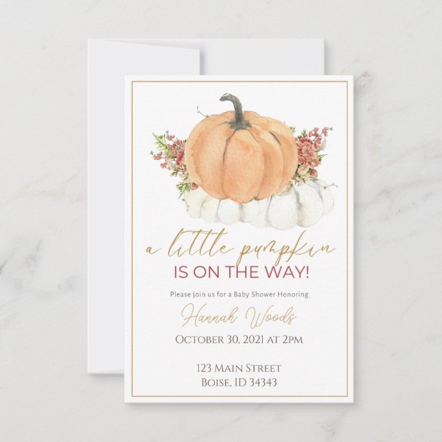 Invitación Elegante ducha de bebé con flores de calabaza (Anverso)