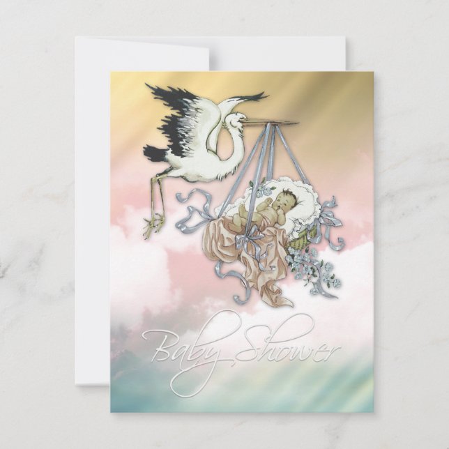 Invitación Elegante ducha de bebé de cigüeñas rosadas de époc (Anverso)